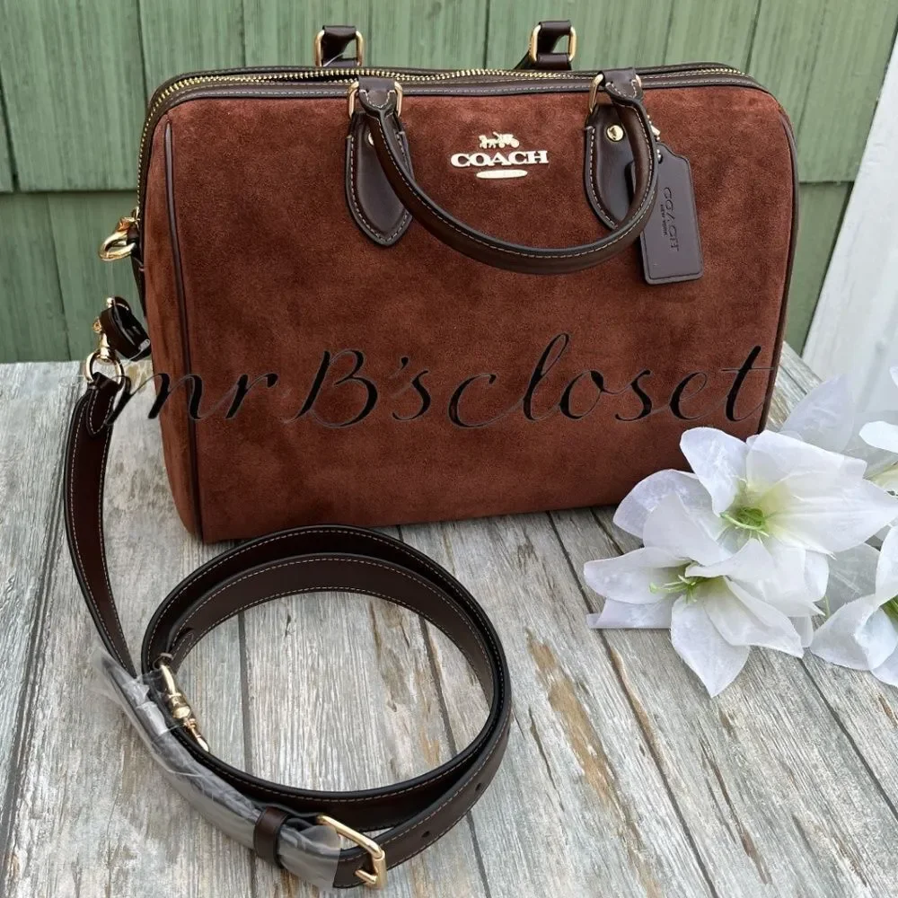 Authentic Coach Rowan Large Satchel Bag In Suede Purse